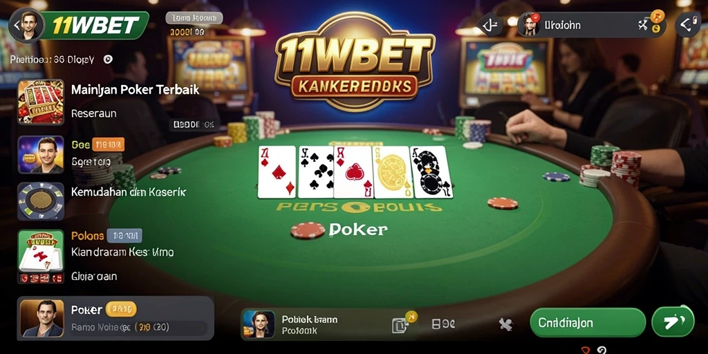 Tampilan antarmuka 11WBET dalam permainan Poker yang seru.