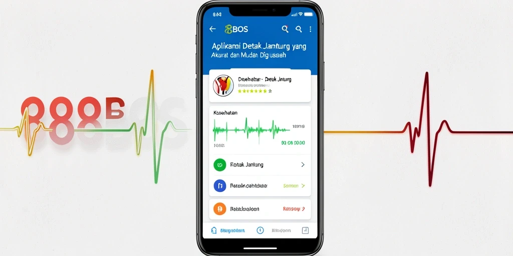 Antarmuka aplikasi 88BOS untuk pemantauan detak jantung.