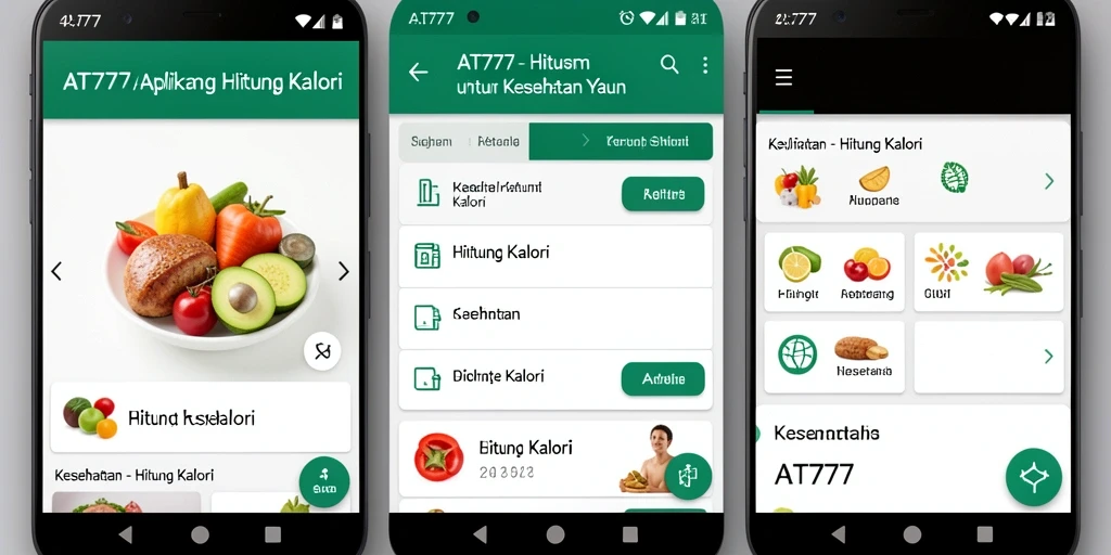 Screenshot utama AT777 menampilkan antarmuka pengguna yang ramah dan fitur Hitung Kalori.