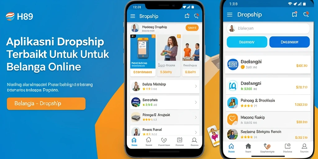 Tampilan antarmuka aplikasi H89 untuk belanja dropship online.