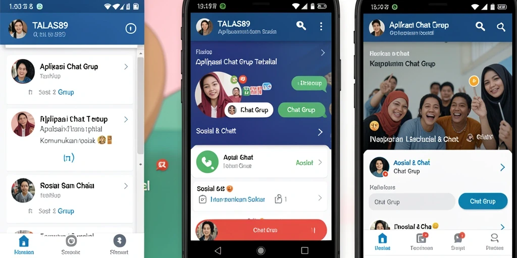 Tampilan antarmuka aplikatif dari TALAS89 yang menonjolkan fungsi Chat Grup.