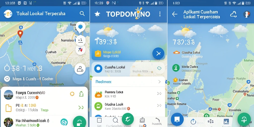 Antarmuka utama TOPDOMINO menampilkan informasi cuaca lokal yang jelas.