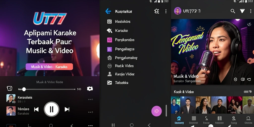 Tampilan antarmuka UT77 dengan fitur karaoke yang menarik.