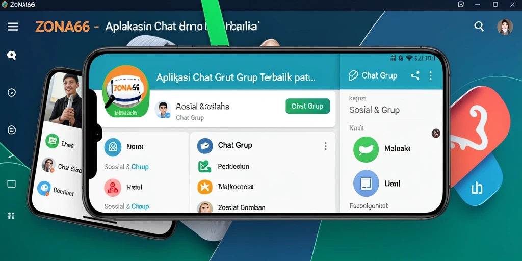 Screenshot antarmuka ZONA66 menunjukkan fitur Chat Grup yang interaktif.